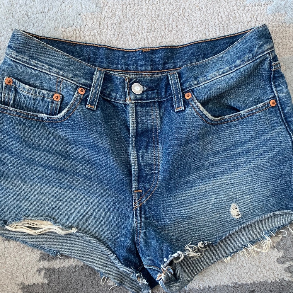 Levi's Blue Distressed Denim Jean Shorts